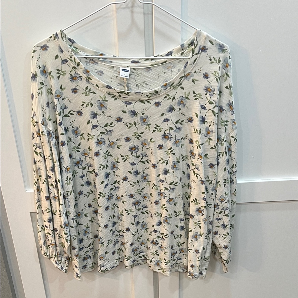 Old Navy Floral Long Sleeve Top - Cream and Blue